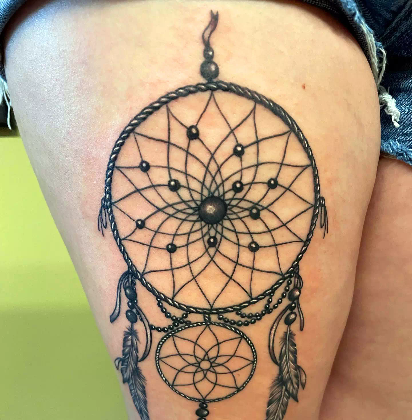 Dream Catcher Tattoo on Thigh 2