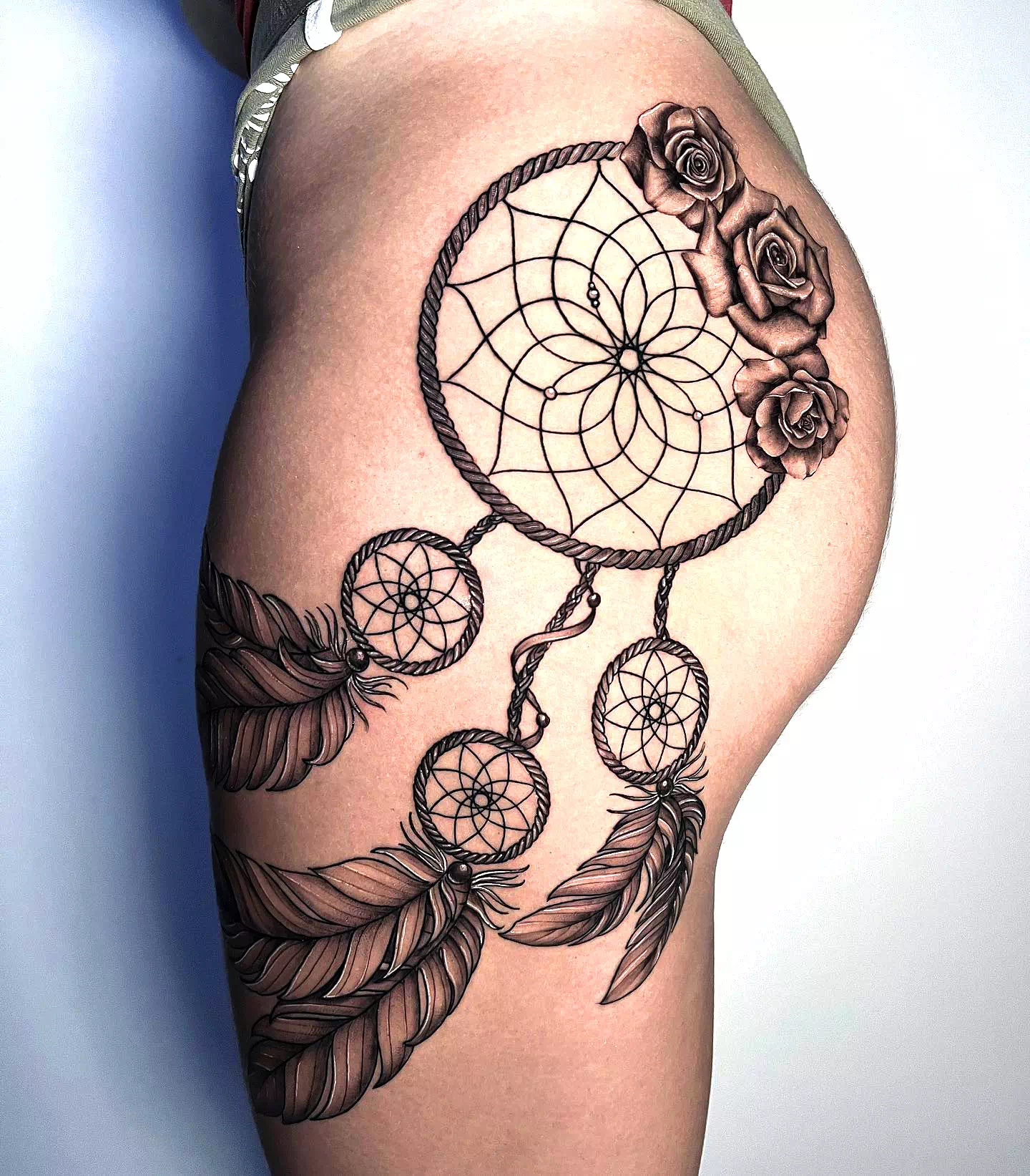 Dream Catcher Tattoo on Thigh 3