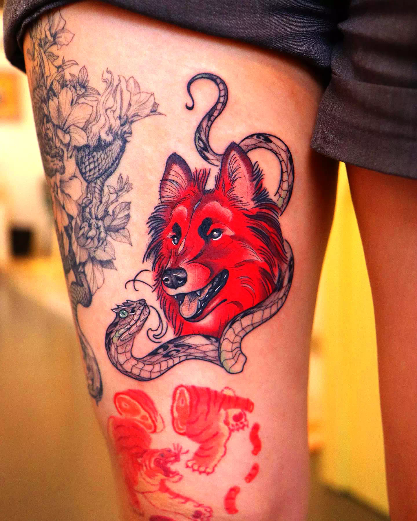 Wolf Thigh Tattoos on Thigh 2