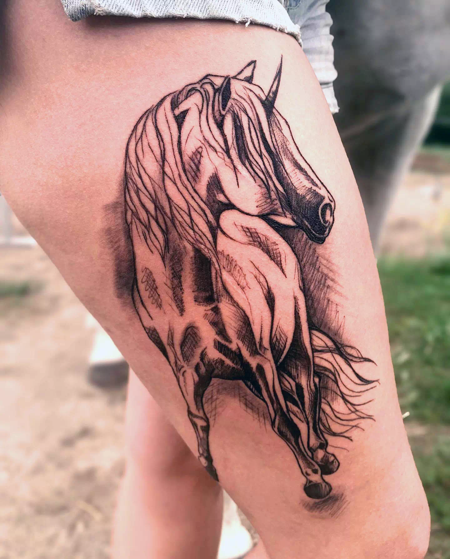 Tatuaje Unicornio Negro Contorno Tinta