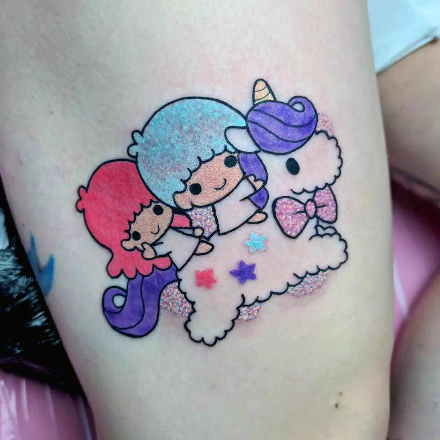 Bright Funny Unicorn Tattoo Duo