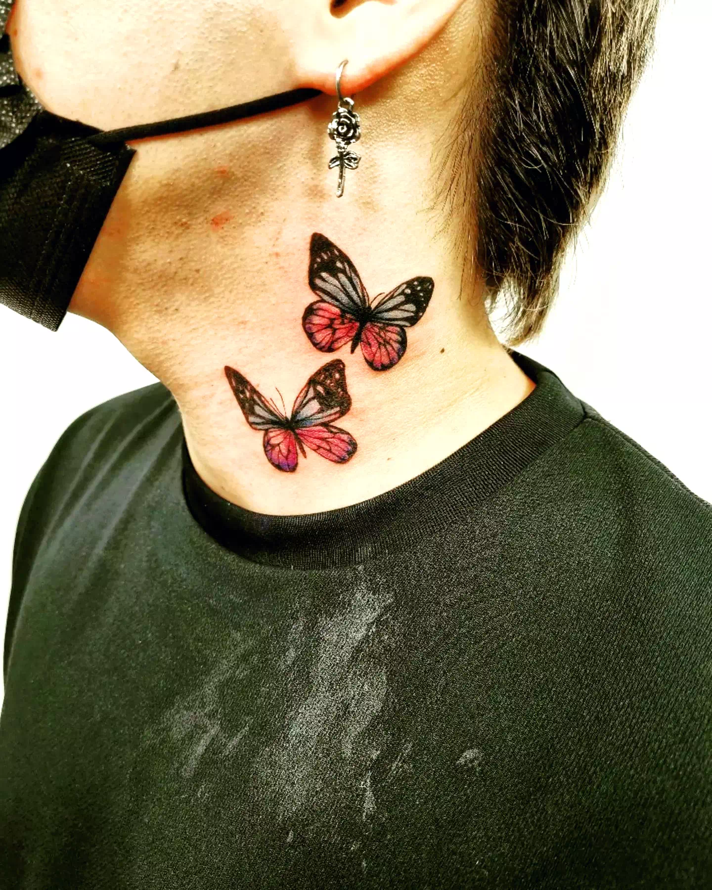 Classical 3d butterfly neck tattoo