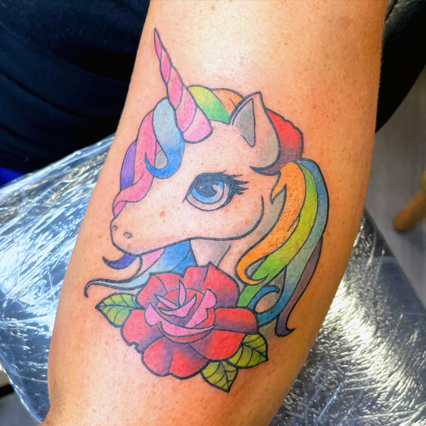 Delicate Unicorn Tattoo Color Idea