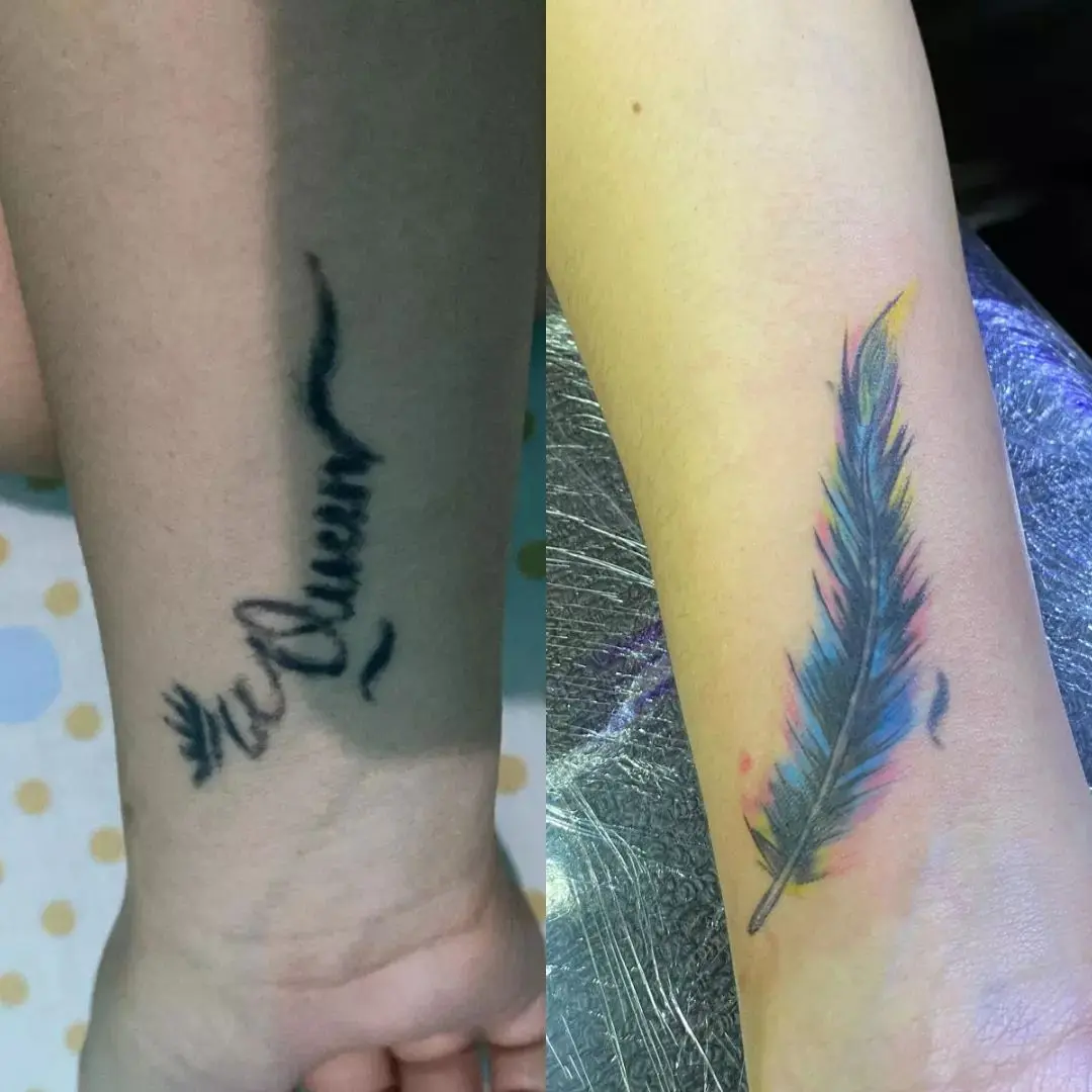 Feather Cover Up Tattoos 4