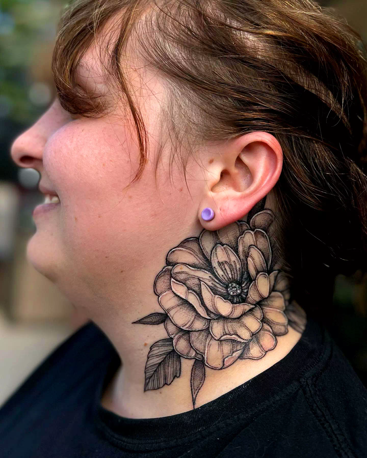 Flower neck tattoo 2