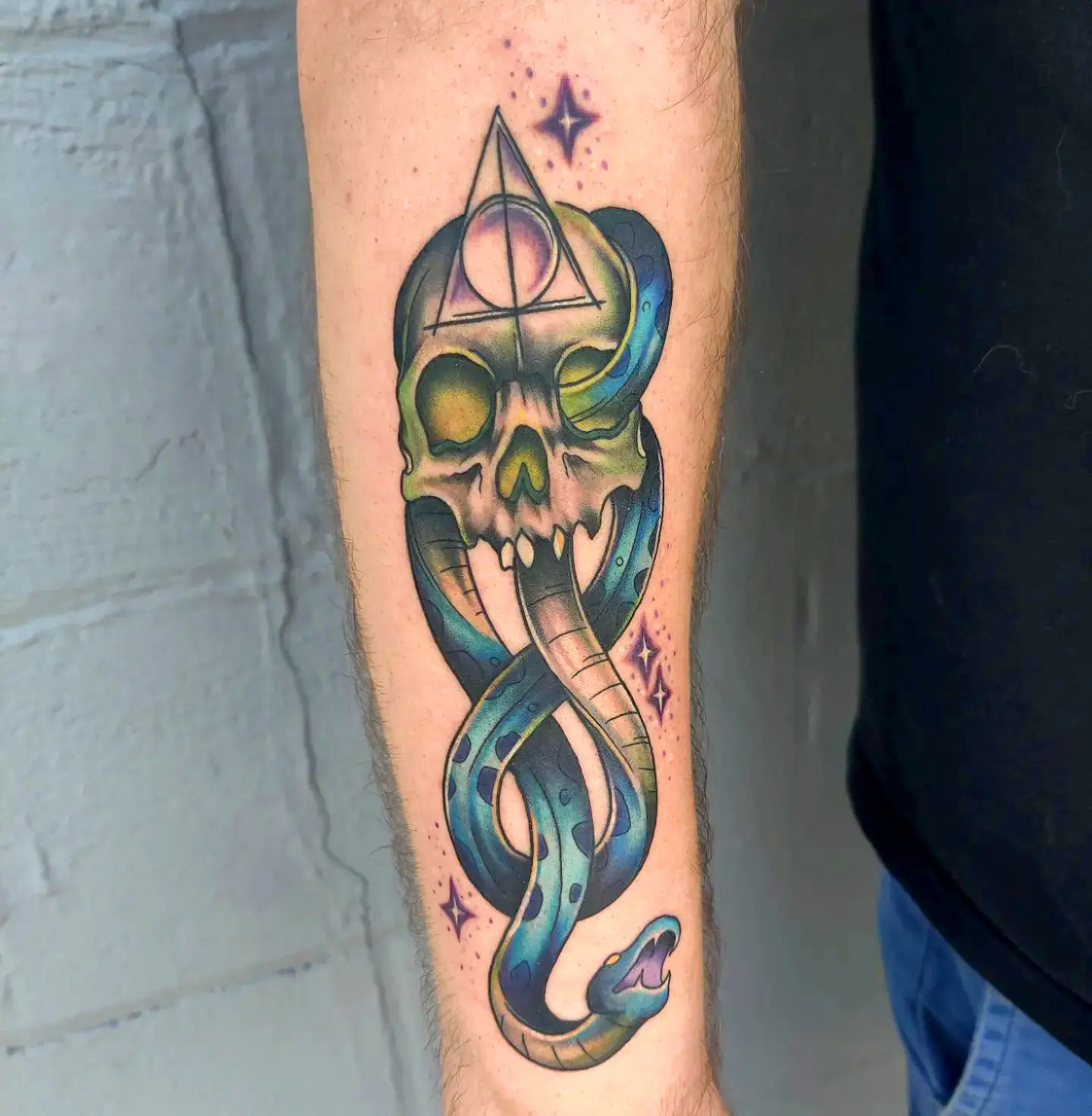 Forearm Black Blue Death Eater Tattoo