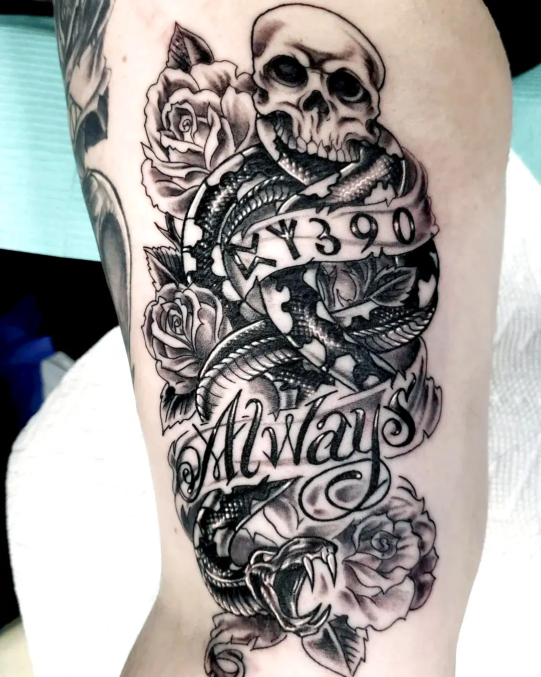 Giant Thigh Death Eater Tattoo