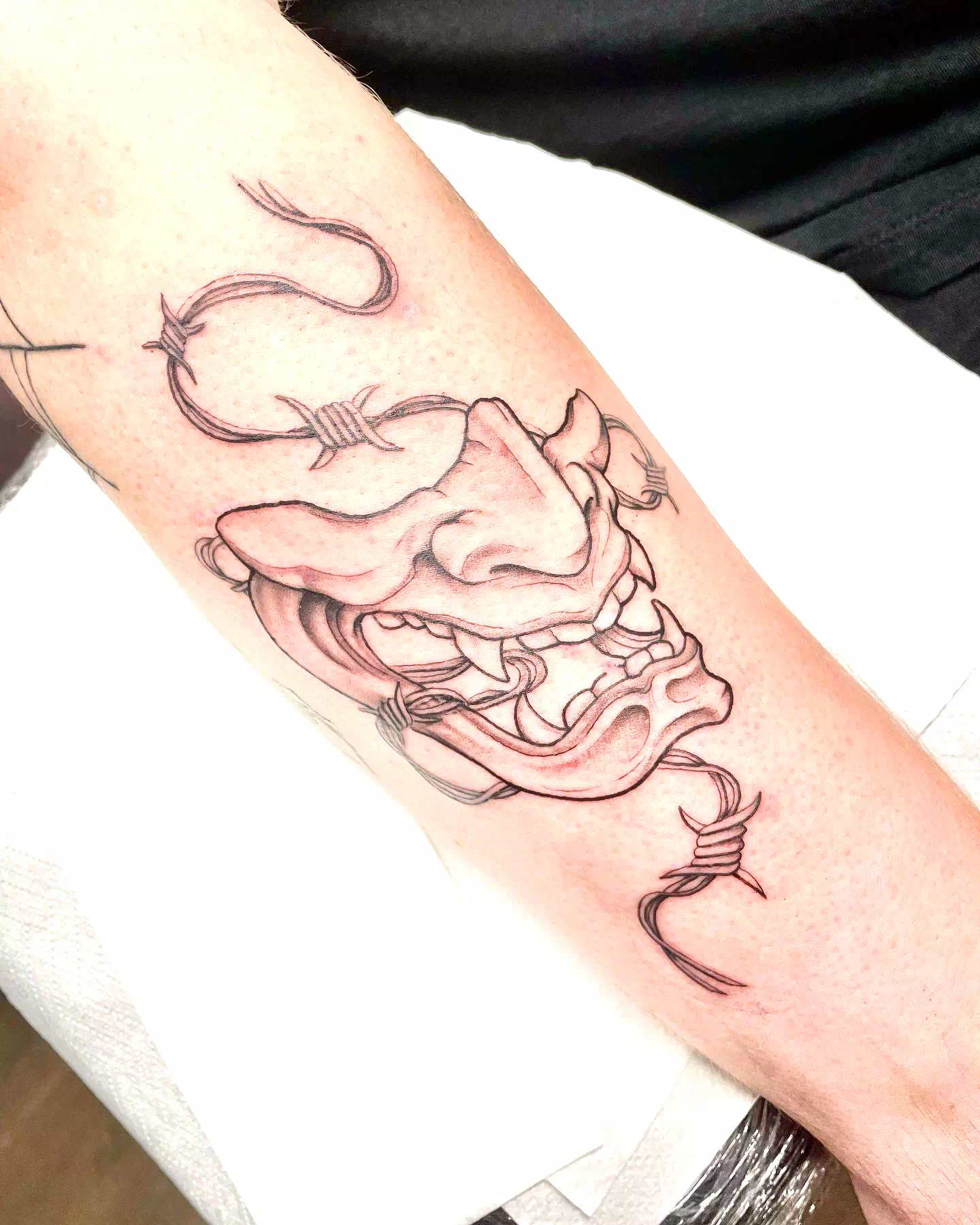 Half Oni Mask Tattoo Outline Idea