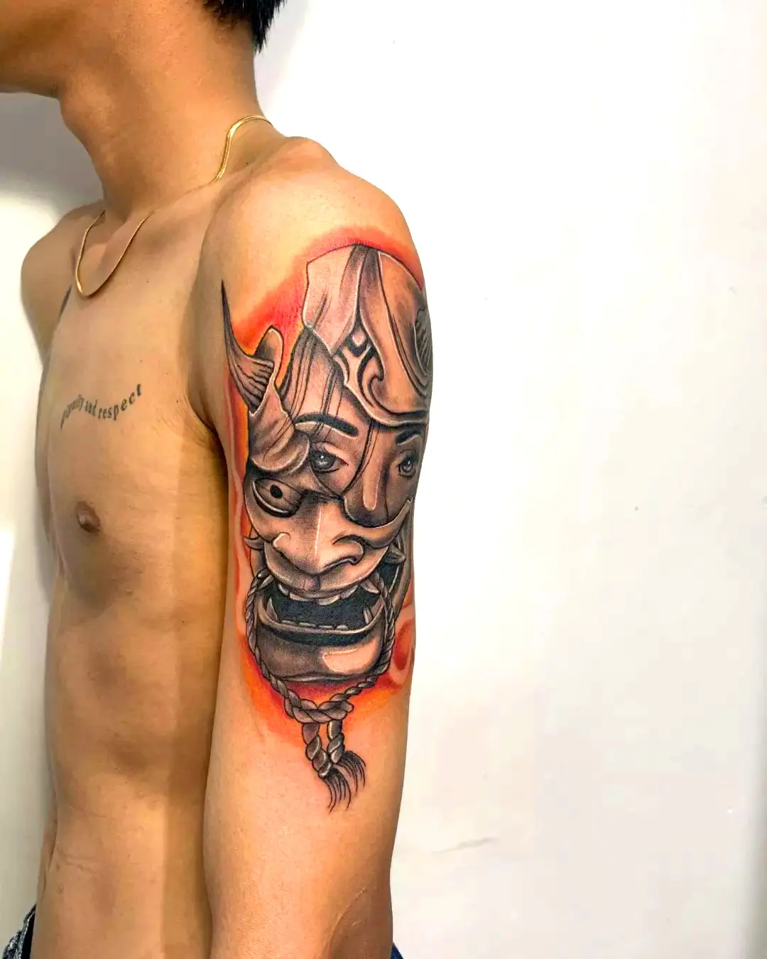 Oni Mask Tattoo Sleeve Red Design