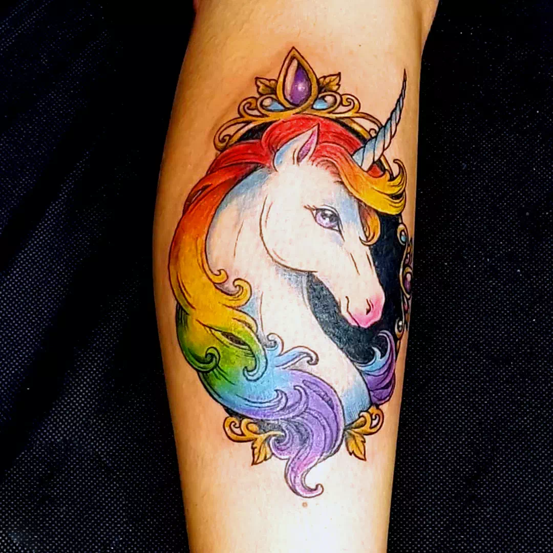 Arco Iris Unicornio Tatuaje Arte Gigante