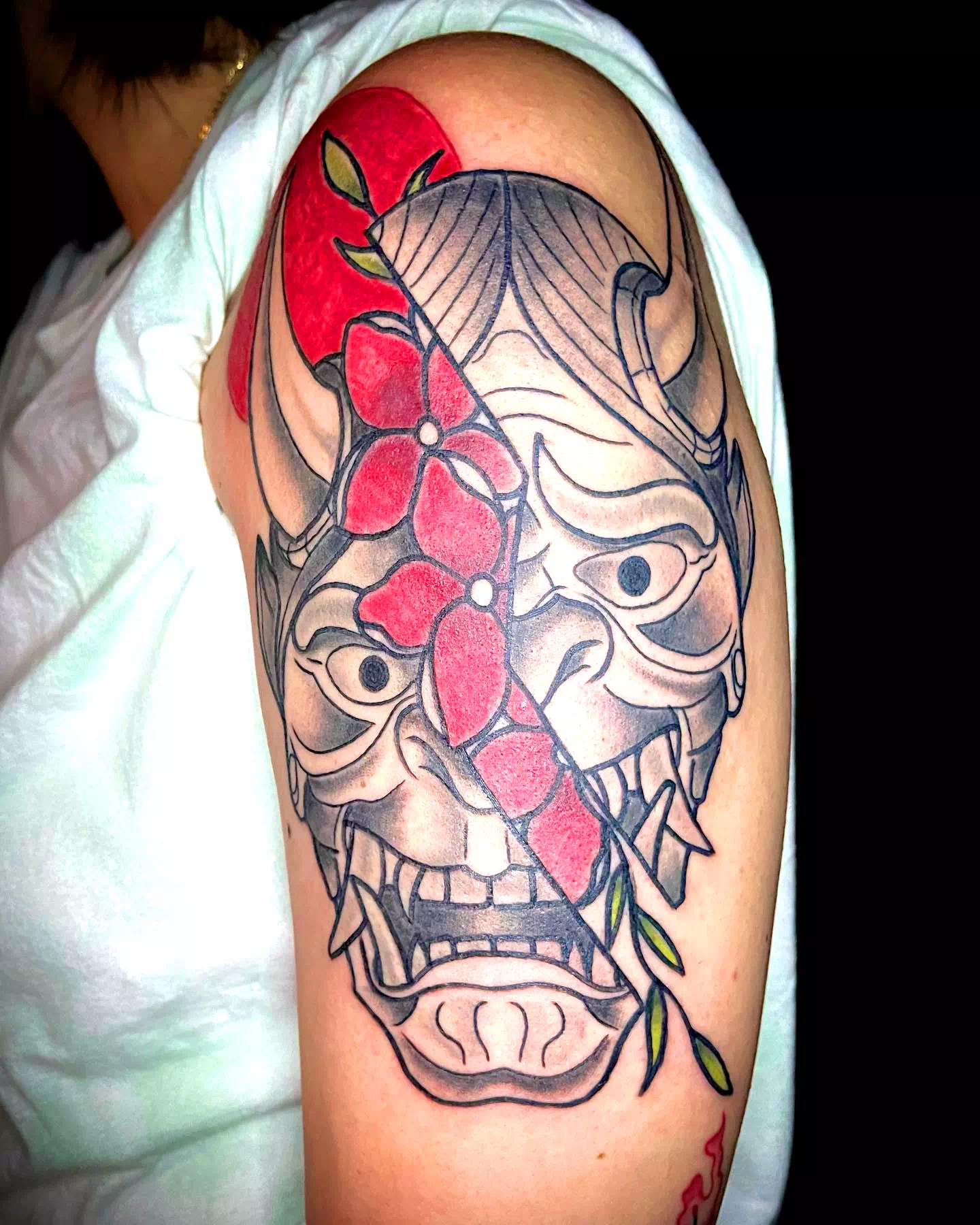 Split Face Oni Mask Tattoo Print