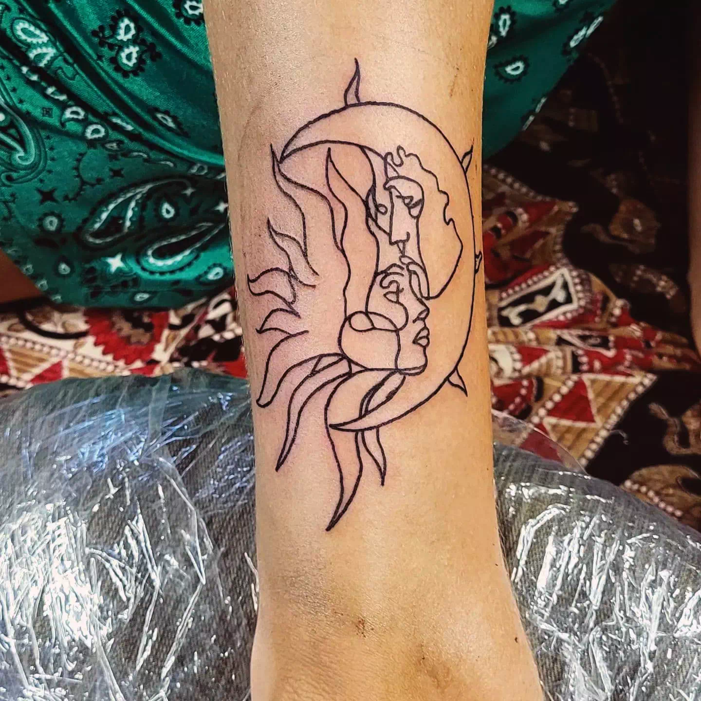 The Sun and Moon Linework Tattoo Design 1