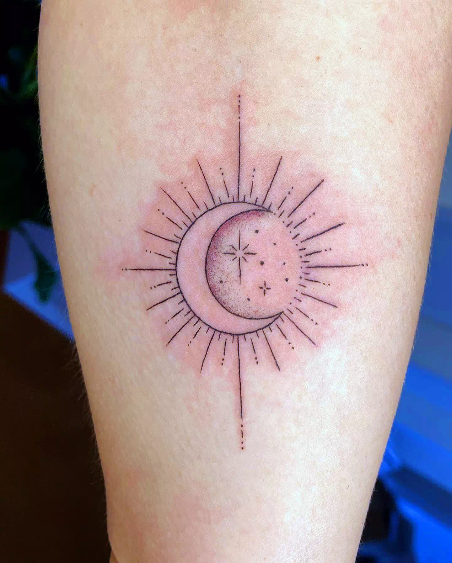 The Sun and Moon Linework Tattoo Design 4