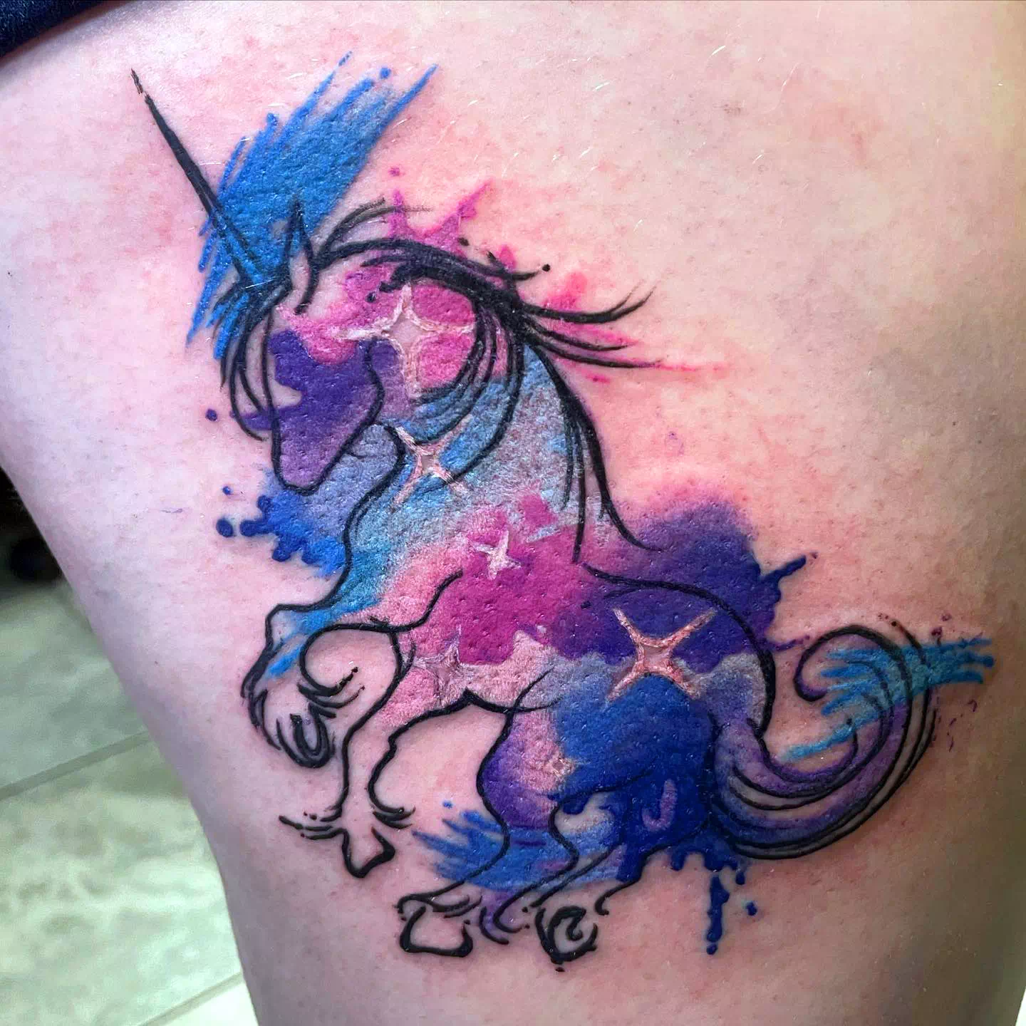 Watercolor Splash Unicorn Art Tattoo