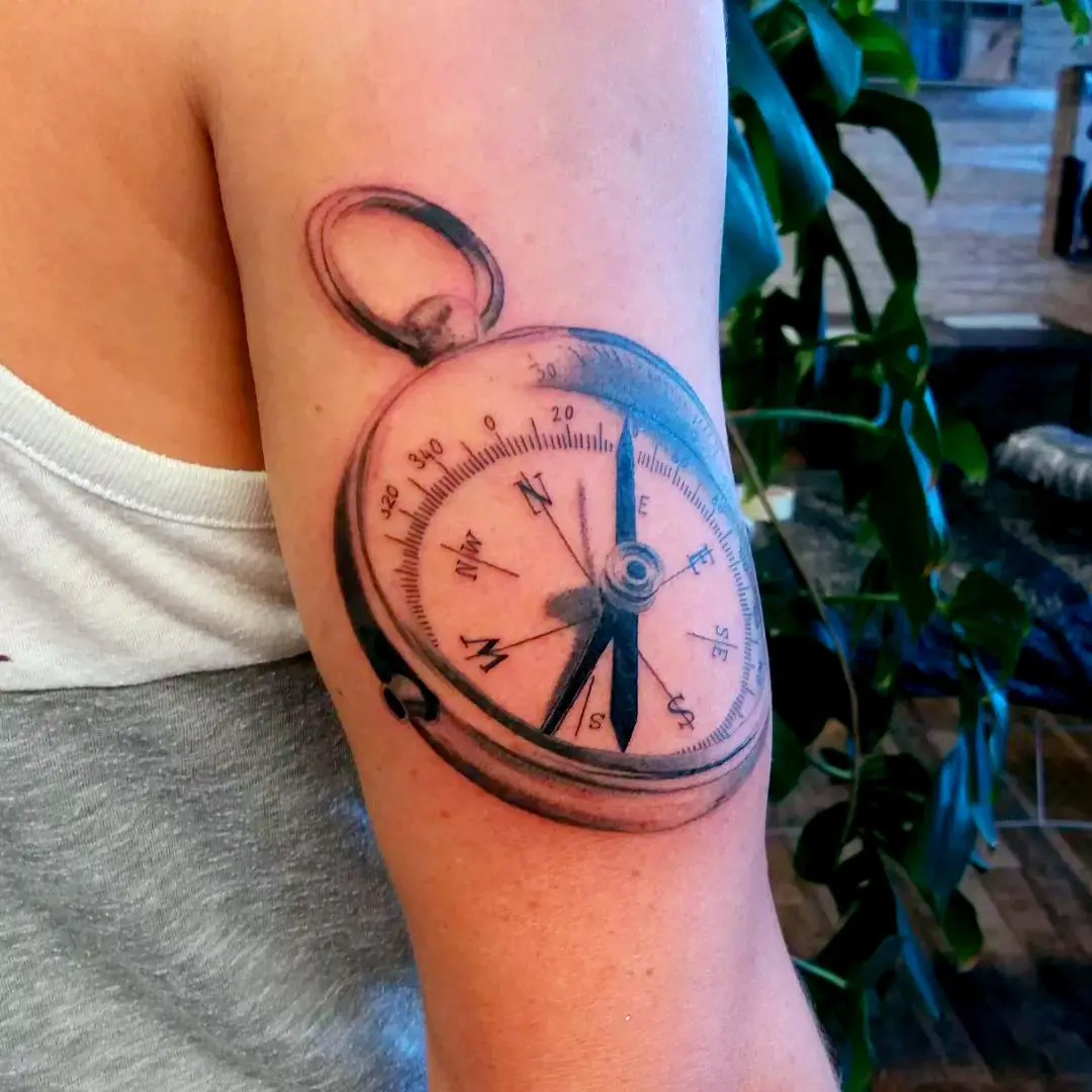 Black Ink Compass Tattoo Realistic Idea