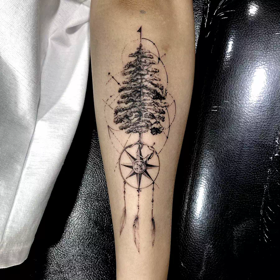 Compass Nature Inspired Tattoo