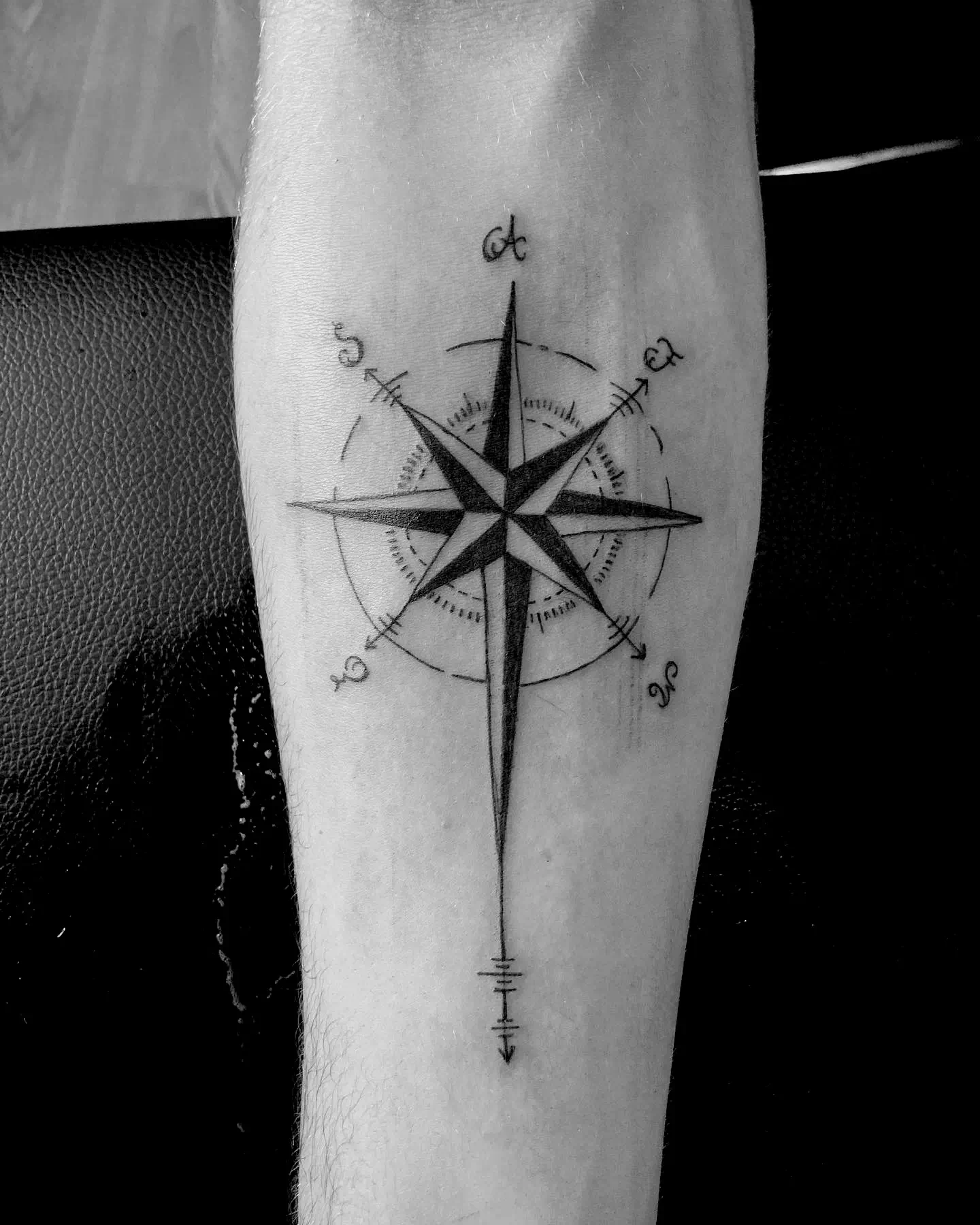 Compass Tattoo Design Black White Print