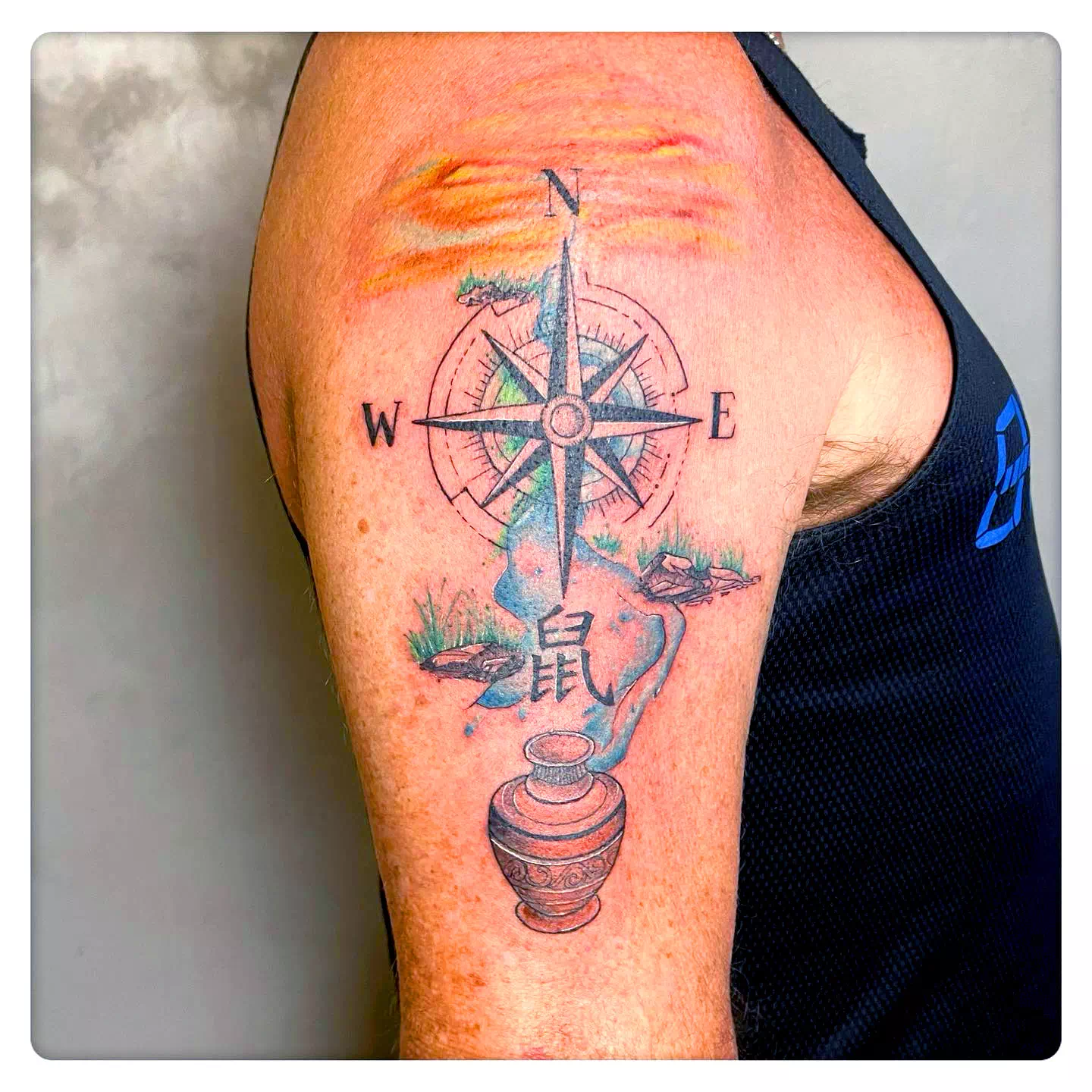 Compass Tattoo Forearm Colorful Idea