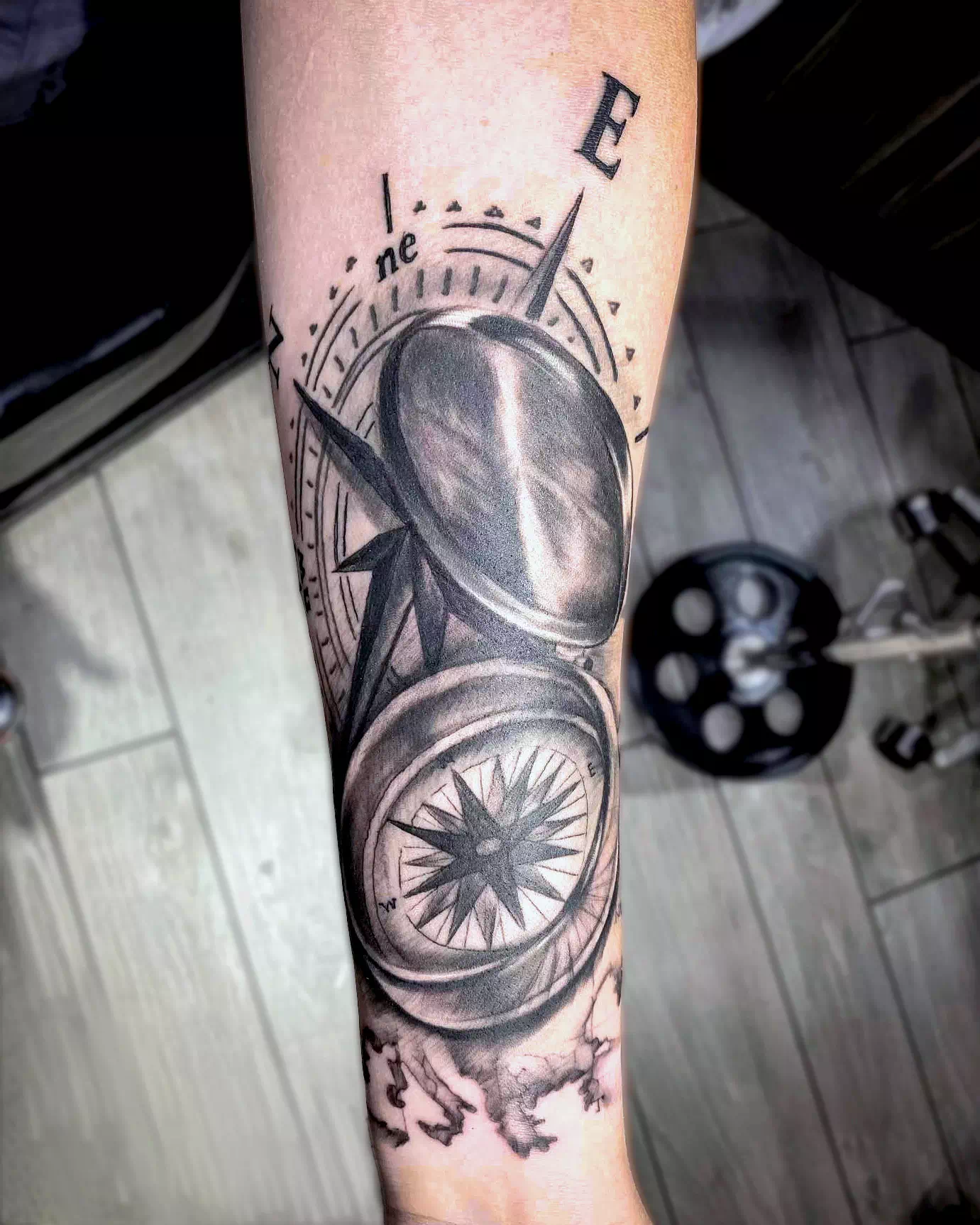 Nautical Compass Tattoo With Black Details