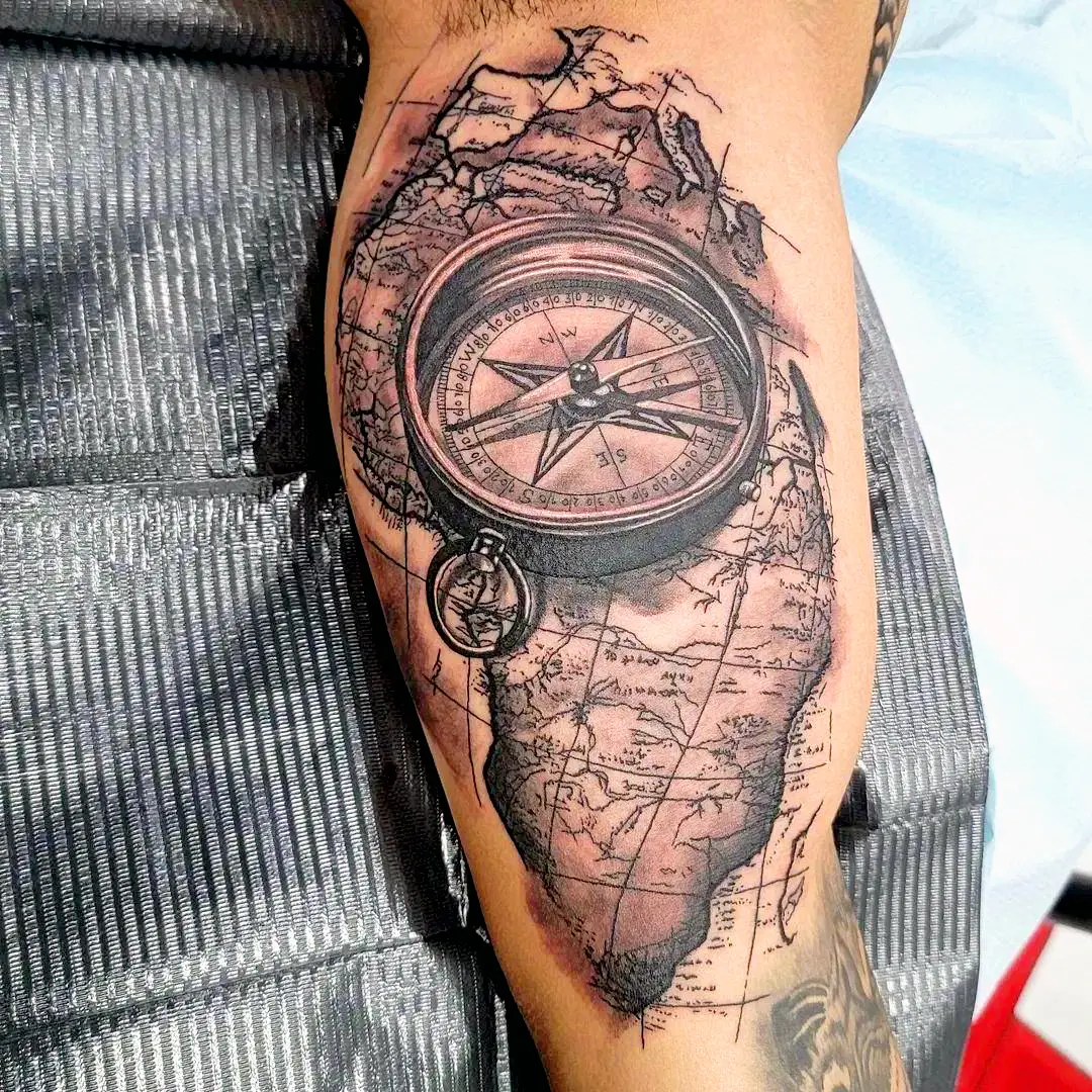 Realistic Compass Geometric Tattoo